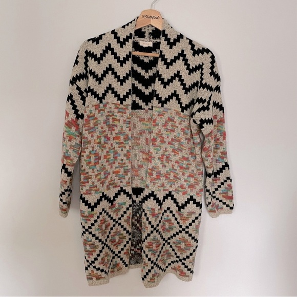 Debut Long Cardigan Duster Southwestern Graphic Sweater Open Front- Size Small - Picture 7 of 7